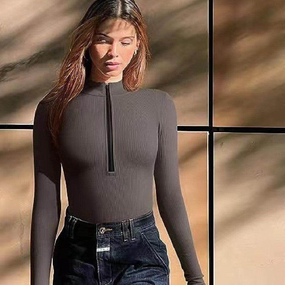 Fashion Long Sleeve Romper Zipper Jumpsuit - Cozy Quarter
