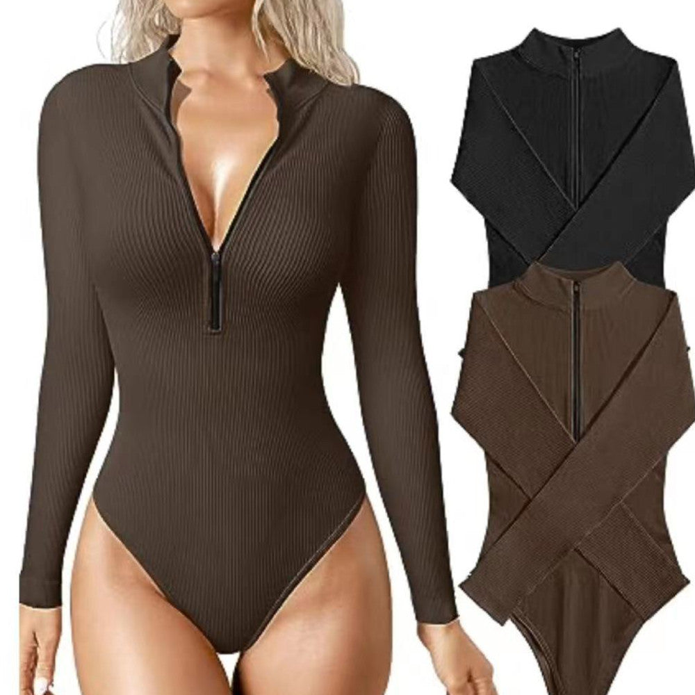 Fashion Long Sleeve Romper Zipper Jumpsuit - Cozy Quarter