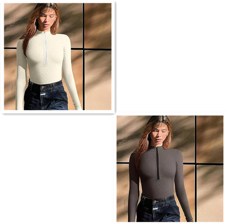 Fashion Long Sleeve Romper Zipper Jumpsuit - Cozy Quarter