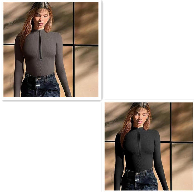 Fashion Long Sleeve Romper Zipper Jumpsuit - Cozy Quarter