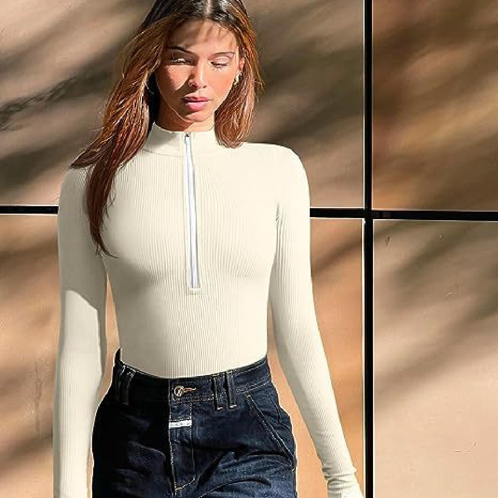 Fashion Long Sleeve Romper Zipper Jumpsuit - Cozy Quarter