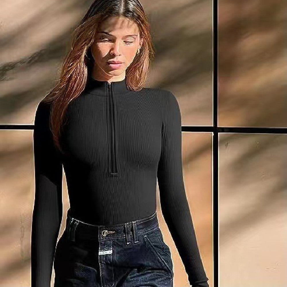 Fashion Long Sleeve Romper Zipper Jumpsuit - Cozy Quarter