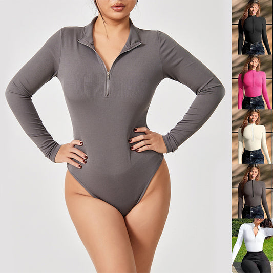 Fashion Long Sleeve Romper Zipper Jumpsuit - Cozy Quarter